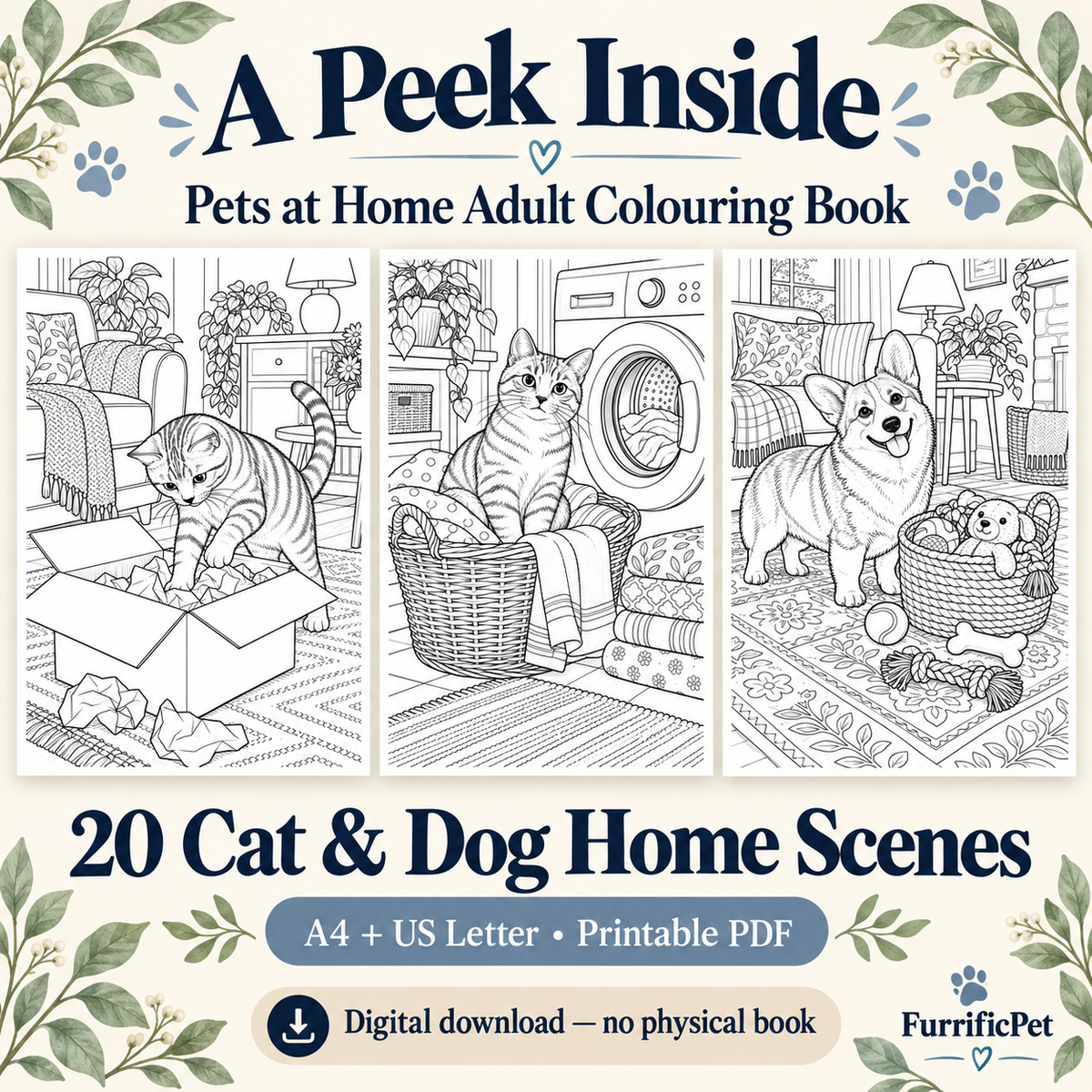 Pets at Home: Adult Colouring Book – 20 Printable Cat & Dog Designs (PDF)