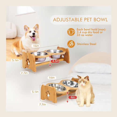 Adjustable Elevated Feeding Bowls for Dogs & Cats