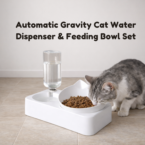 Automatic Gravity Cat Water Dispenser & Feeding Bowl Set_FurrificPet.com