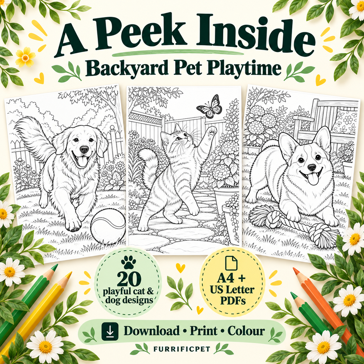 Backyard Pet Playtime – Adult Colouring Book (Printable PDF)