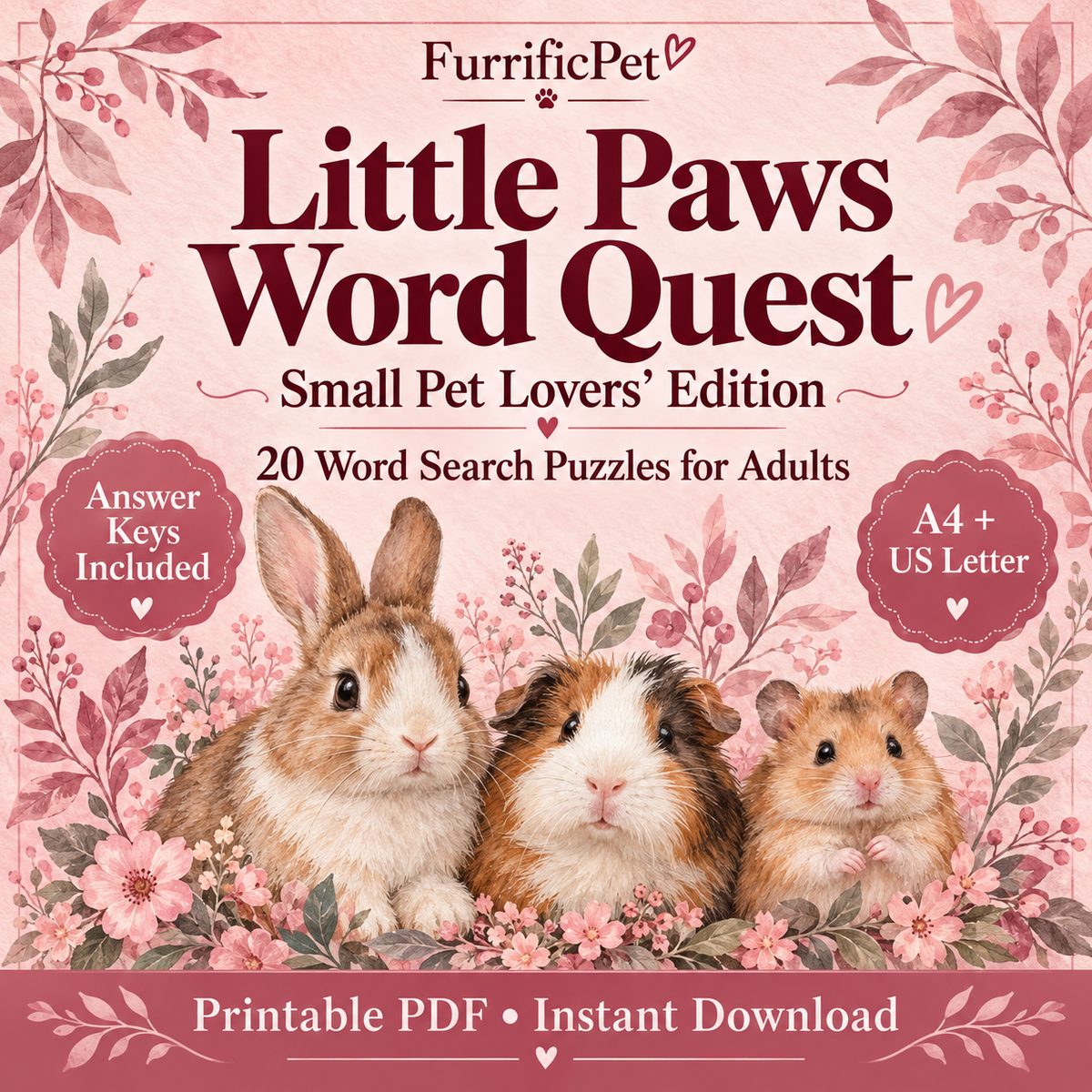 Little Paws Word Quest: Small Pet Lovers’ Word Search for Adults | Printable PDF