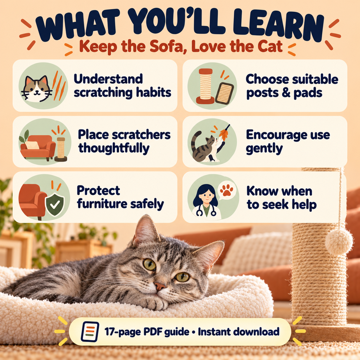 Keep the Sofa, Love the Cat: A Practical Guide to Redirecting Scratching at Home (Instant PDF)
