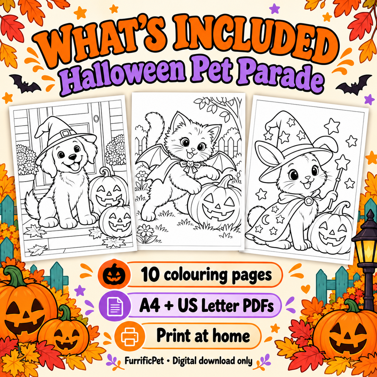 Halloween Pet Parade – Printable Colouring Book (PDFs)