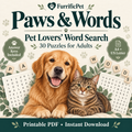 Paws & Words: Pet Lovers’ Word Search for Adults | Printable PDF