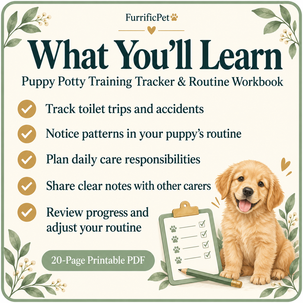 Puppy Potty Training Tracker & Routine Workbook (Printable PDF)