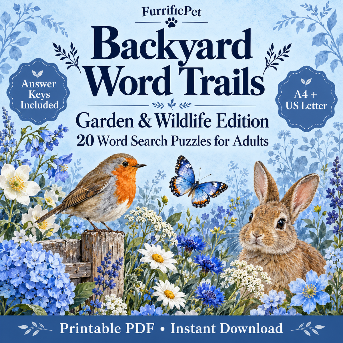 Backyard Word Trails: Garden & Wildlife Word Search for Adults | Printable PDF