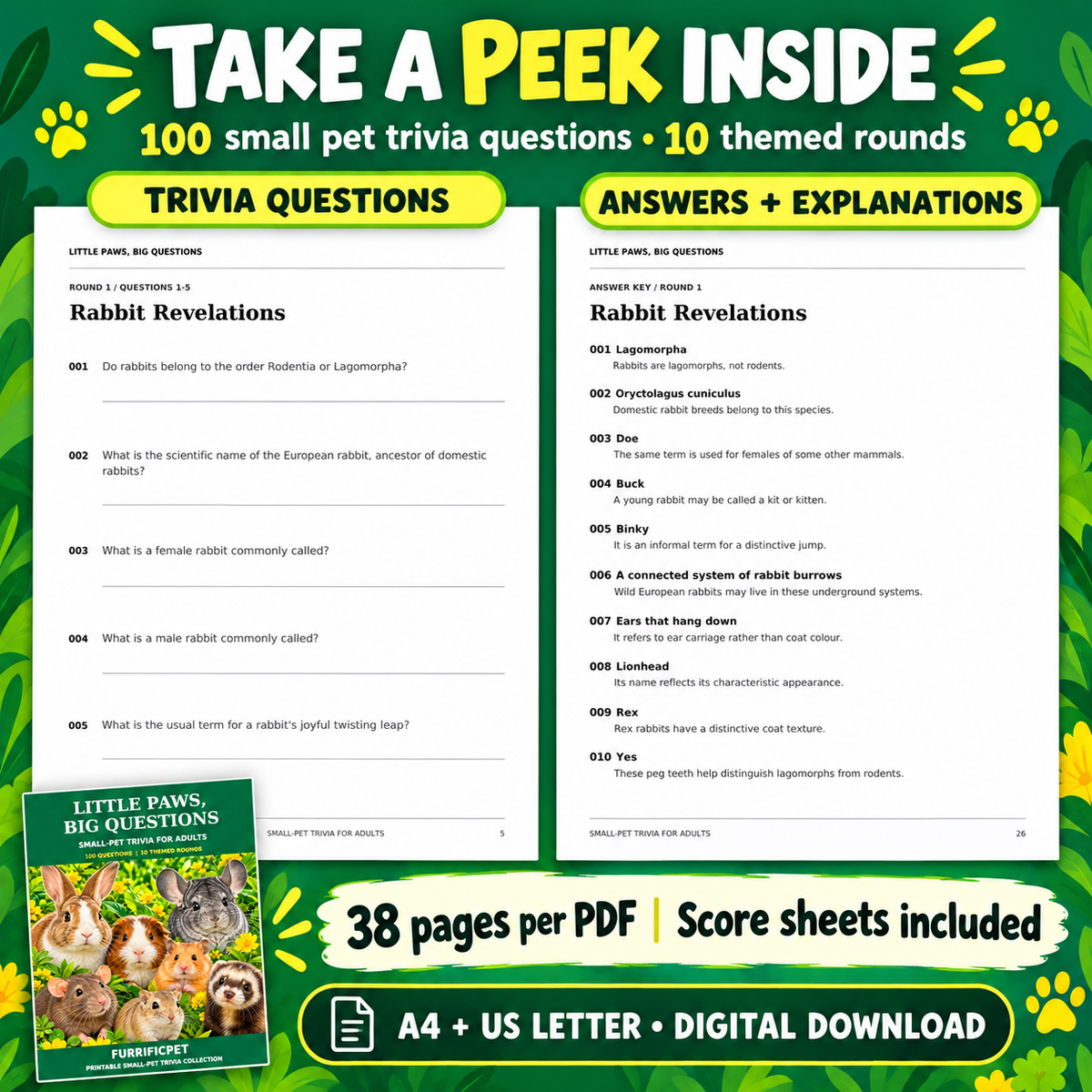 Small Pet Trivia for Adults – 100 Questions Printable PDF | Little Paws, Big Questions