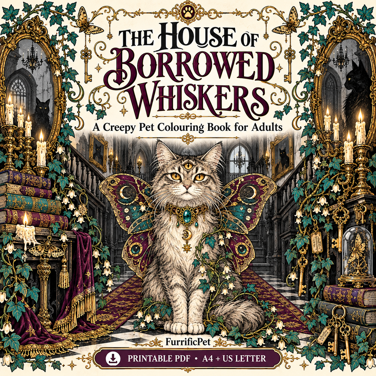 The House of Borrowed Whiskers – Creepy Pet Colouring Book for Adults (Printable PDF)
