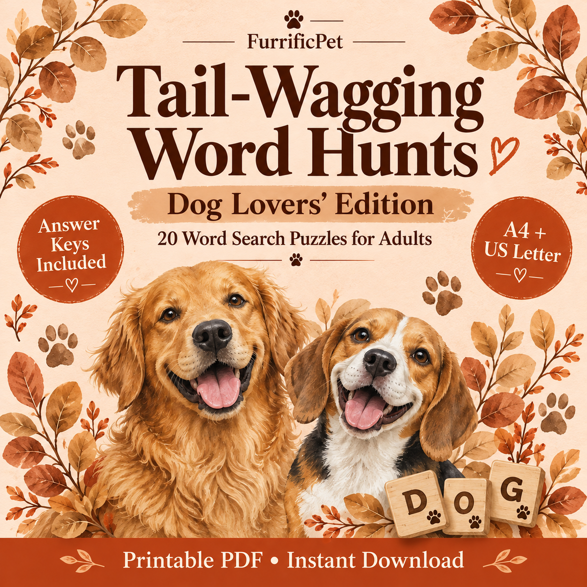 Tail-Wagging Word Hunts: Dog Lovers’ Word Search for Adults | Printable PDF