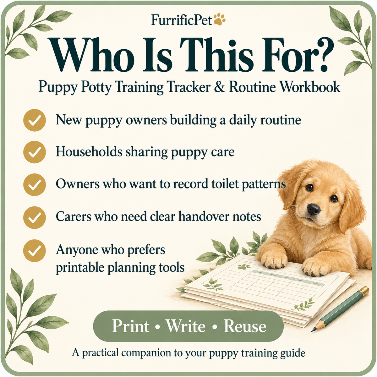 Puppy Potty Training Tracker & Routine Workbook (Printable PDF)