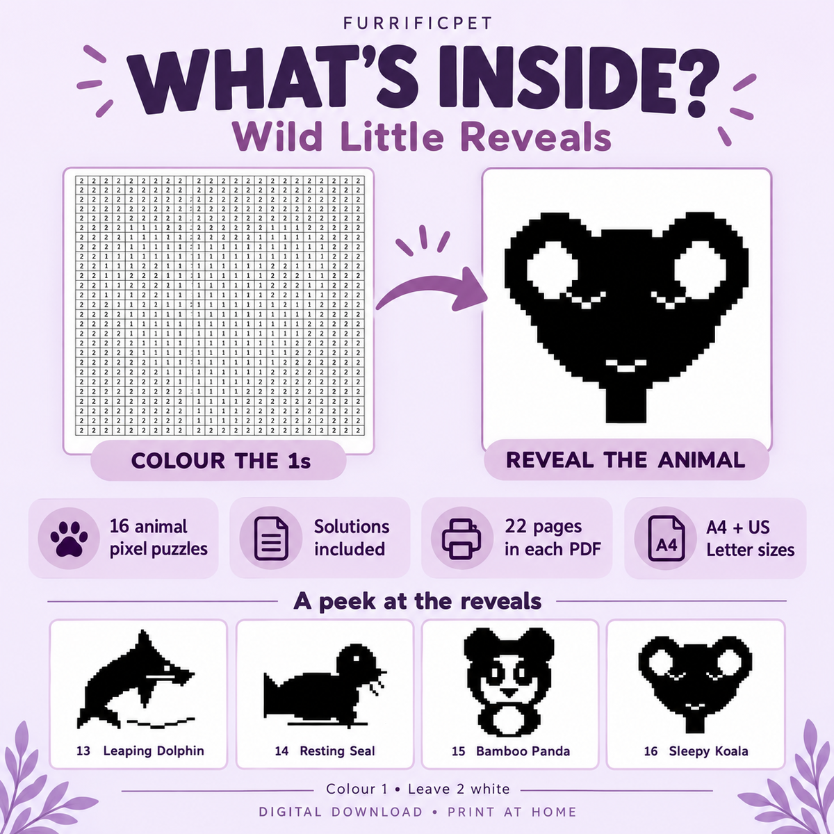 Wild Little Reveals: Animal Colour by Number for Adults – Printable PDF
